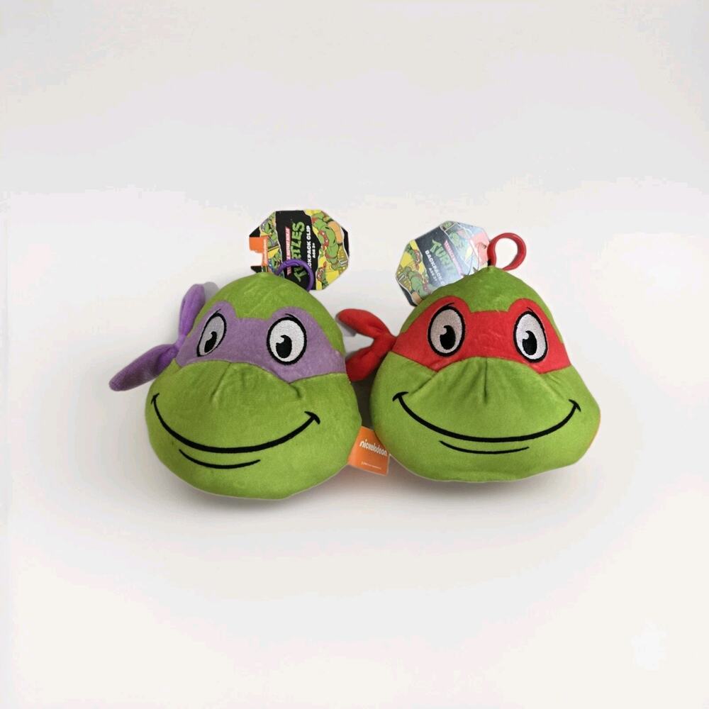 TMNT Raphael Donatello 3D Plush Backpack Bag Clips Set of 2